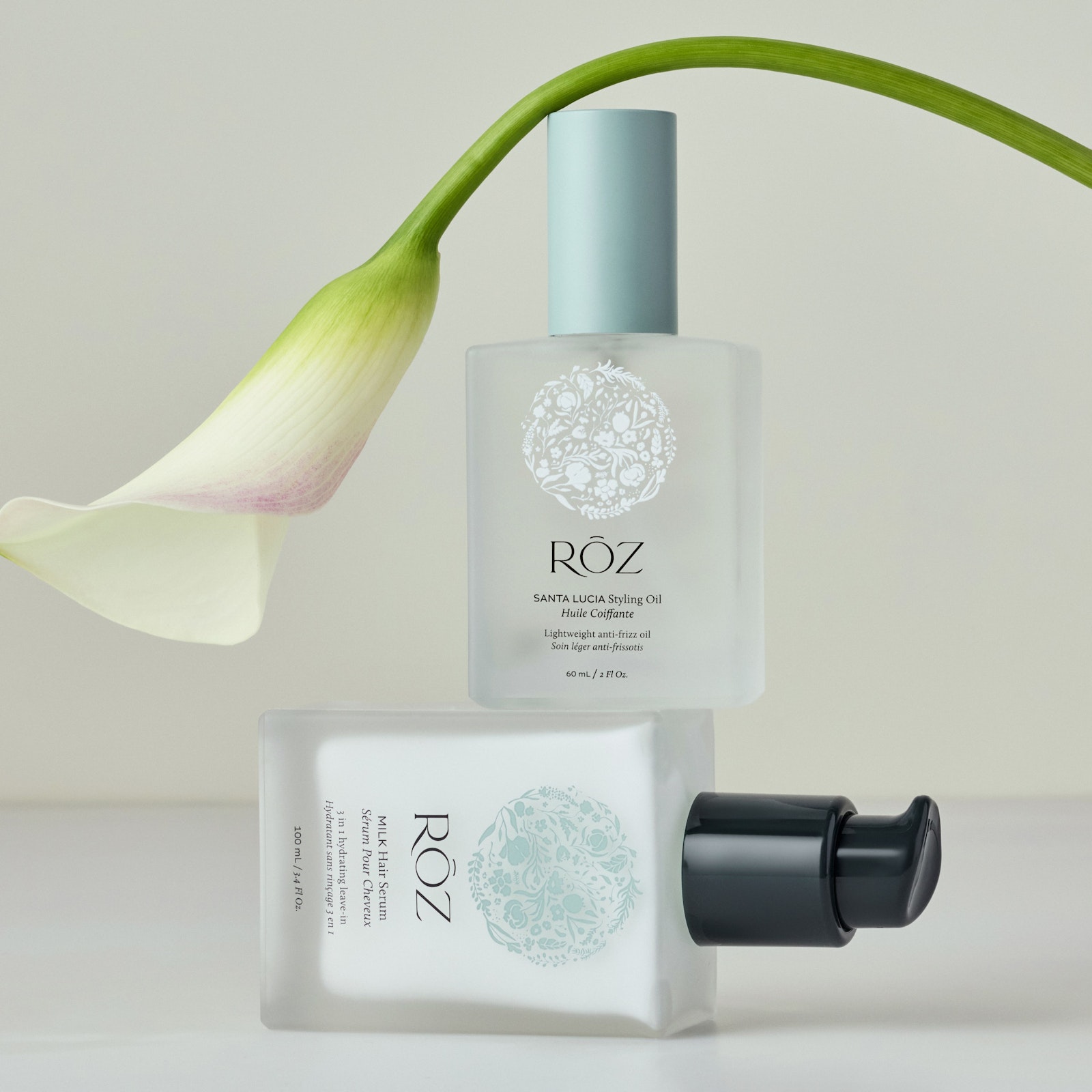 RŌZ Santa Lucia Styling Oil and Milk Hair Serum still life
