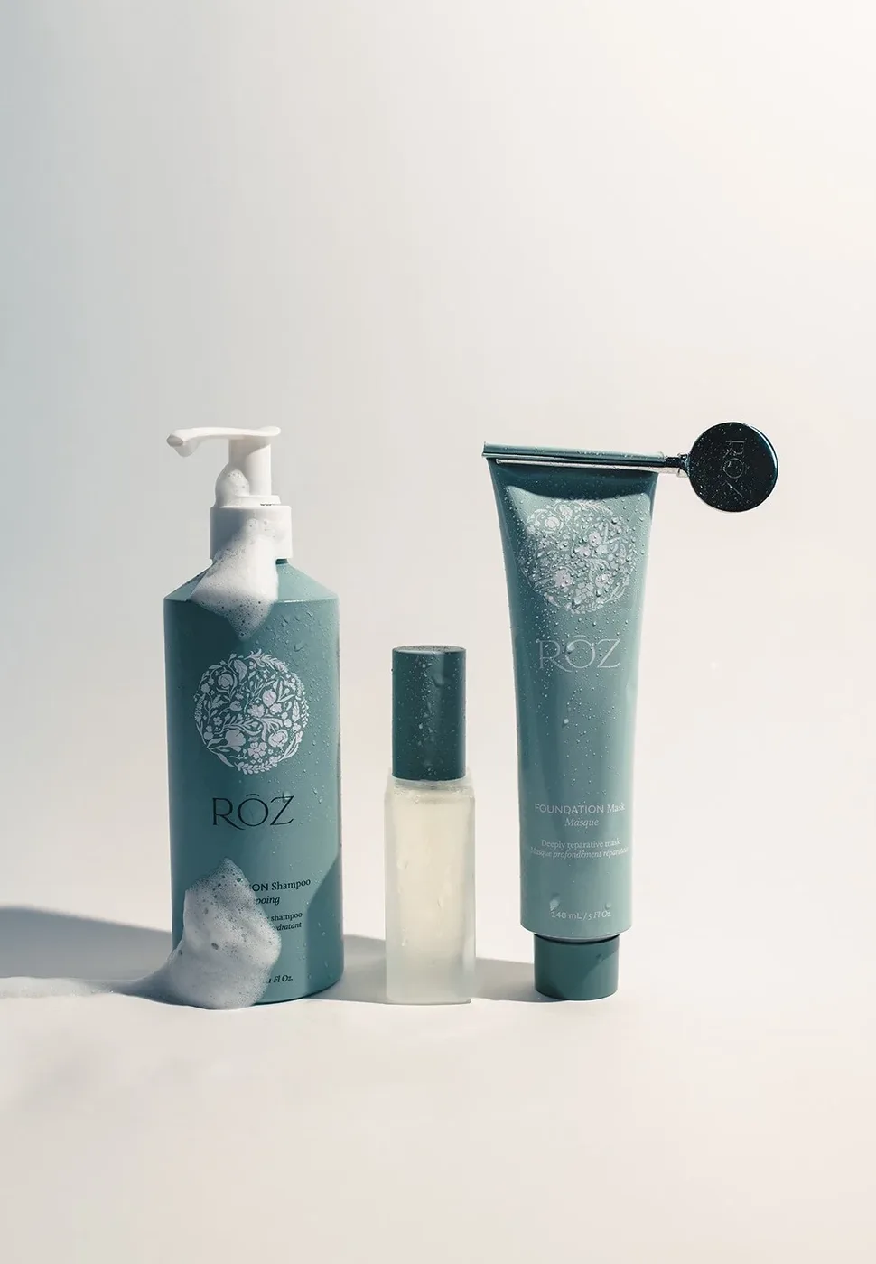 RŌZ products merchandised on a salon retail shelf